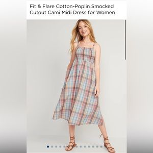 Old Navy Fit & Flare Cotton-Poplin Smocked Cutout Cami Midi Dress for Women